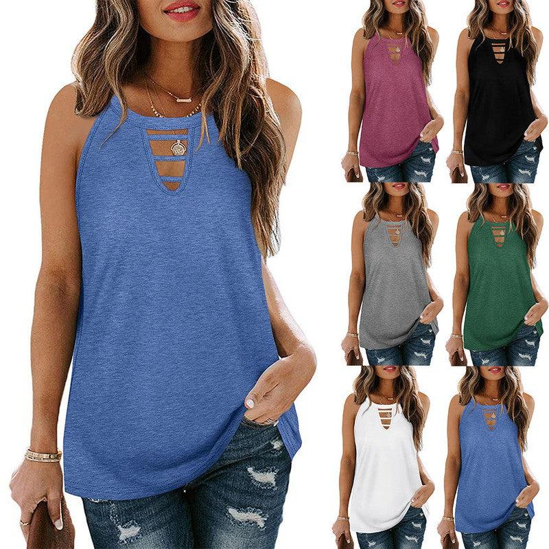 Cheky - Hollow Sleeveless Casual Vest Tshirt Women