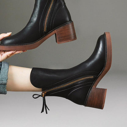 Cheky - Thick Heel Brown Ankle Boots British Style Handsome