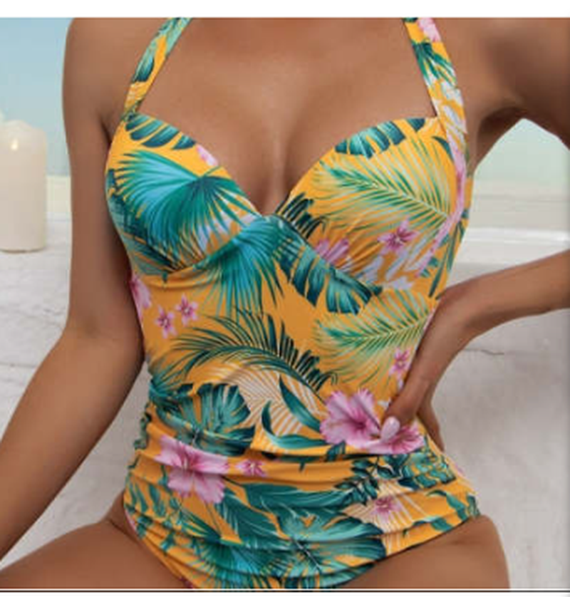 Cheky - One-piece Halterneck All-in-one Bikini Print