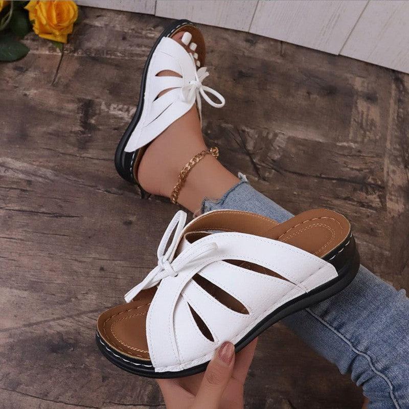 Cheky - New Roman Shoes For Women Lace-up Platform Wedges Sandals Summer Fashion Slides Casual Vacation Beach Slippers