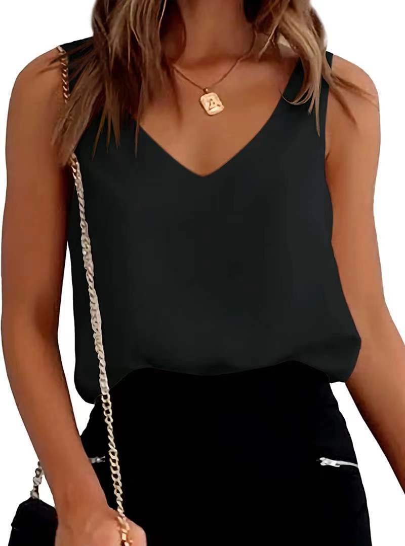 Cheky - Women Tank Top Summer Casual V Neck Camisole Blouses Loose Sleeveless Cami Basic Tank Shirt