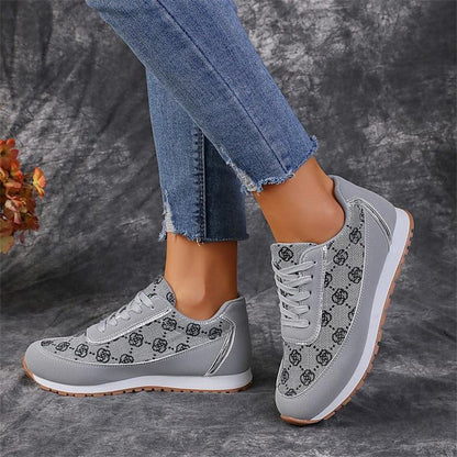 Cheky - Flower Print Lace-up Sneakers Casual Fashion Lightweight Breathable Walking Running Sports Shoes Women Flats