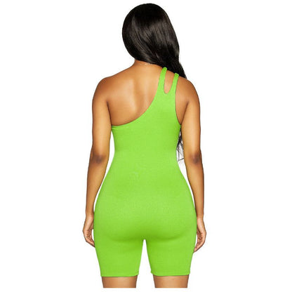 Cheky - Solid Color One Shoulder Slim Fit Hip Raise Sports Yoga Jumpsuit