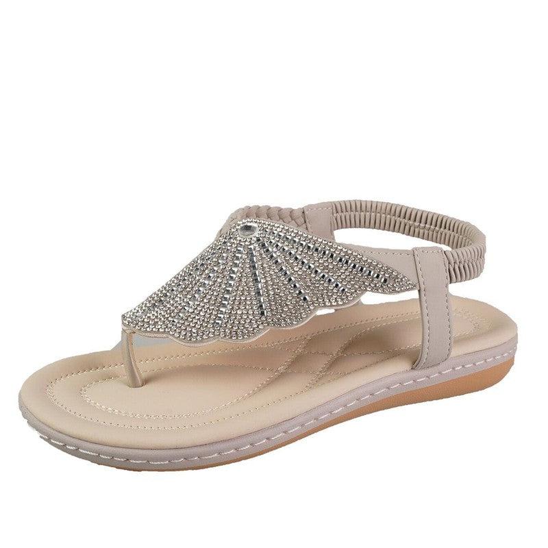 Cheky - New Rhinestone Shell Flip-Flops Sandals Summer Beach Shoes For Women Fashion Casual Low Heel Flat Slides Slippers