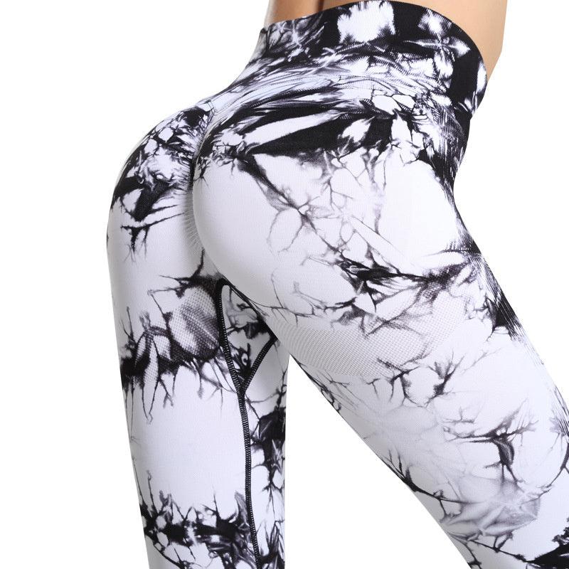 Cheky - Fashion Tie Dye Printed Leggings High Waist Hip Lifting Tight Fitness Sports Yoga Pants For Women