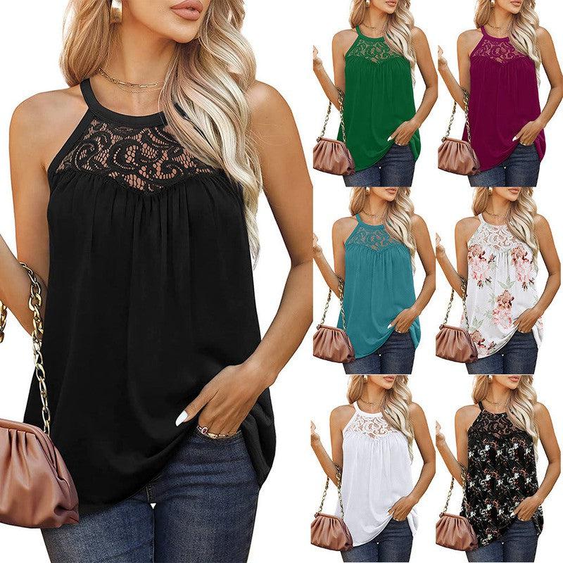 Cheky - Womens Tank Tops Loose Fit Summer Lace Halter Tops Sleeveless Shirts