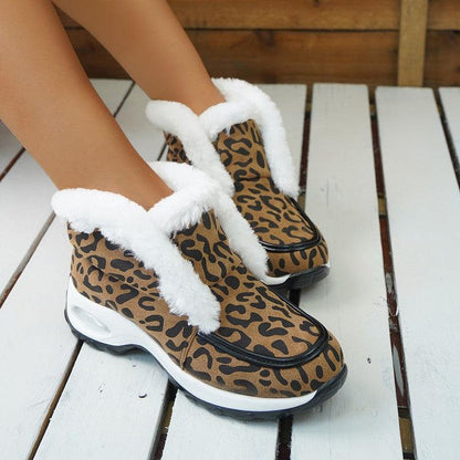 Cheky - Winter Shoes For Women Air-cushion Sole Snow Boots Fashion Solid Leopard Print Platform Ankle Boots Casual Keep Warm Shoes Female