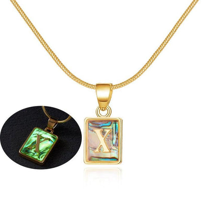 Cheky - 26 Letter Square Necklace Colorful Shell Luminous Pendant Chain Necklace For Women Temperament Ladies Jewelry