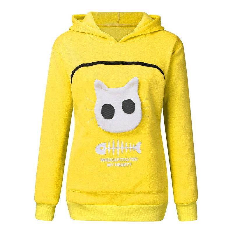 Cheky - Women Hoodie Sweatshirt With Cat Pet Pocket Design Long Sleeve Sweater Cat Outfit