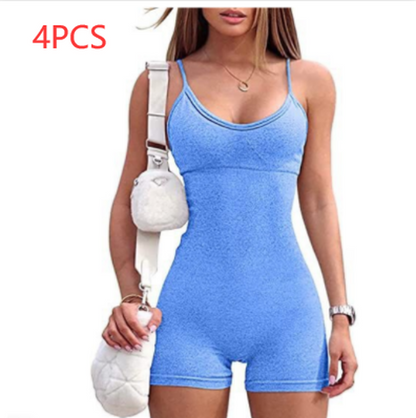 Cheky - Spaghetti Strap Shorts Jumpsuit Sports Yoga Workout Tight Romper Women Fashion Fitness Sportwear