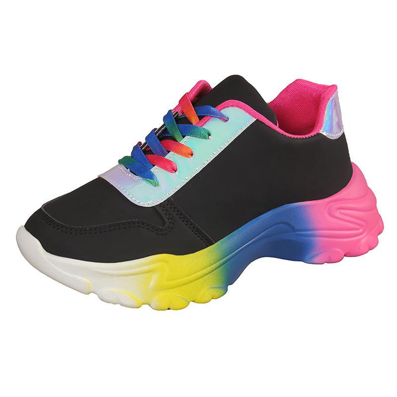 Cheky - INS Style Rainbow Color Sports Shoes For Women Thick Bottom Lace-up Sneakers Fashion Casual Lightweight Running Walking Shoes