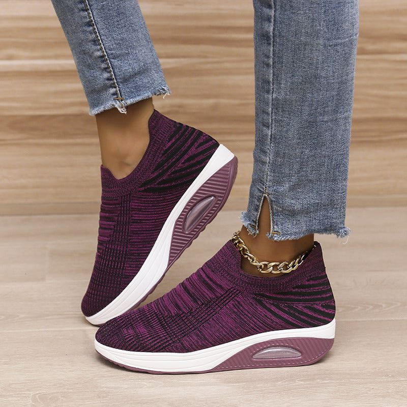 Cheky - New Stripe Design Mesh Shoes Fashion Slip On Air Cushion Shoes Breathable Round-toe Flats Women