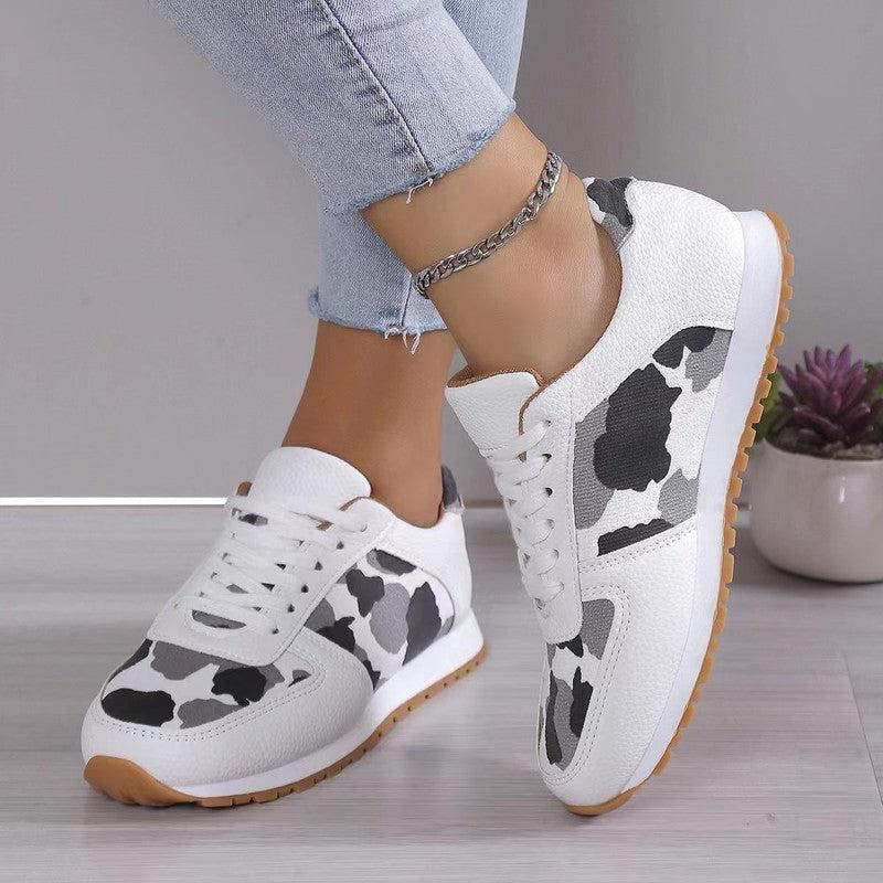 Cheky - Fashoin Leopard Print Lace-up Sports Shoes For Women Sneakers Casual Running Walking Flat Shoes