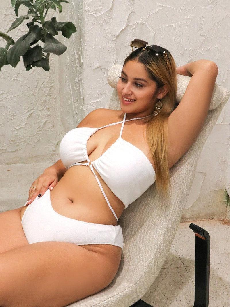 Cheky - New Sexy Strap Solid Color Plus Size Bikini Fat Woman Swimsuit Plus Size Swimwear