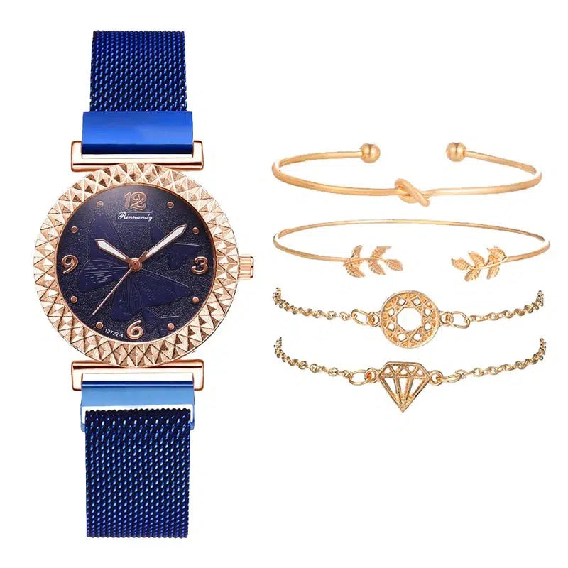 Cheky - 5PCS Women Watch Set Luxury Rose Gold Dress Quartz Watch Bracelet Ladies Sports Wrist Watch Clock Gift Women Relogio Feminino