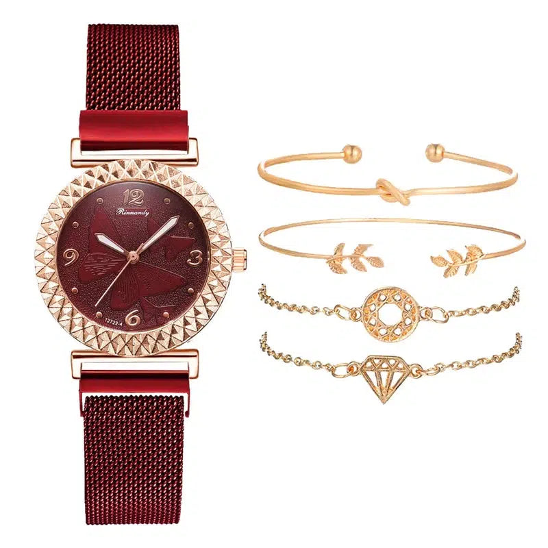 Cheky - 5PCS Women Watch Set Luxury Rose Gold Dress Quartz Watch Bracelet Ladies Sports Wrist Watch Clock Gift Women Relogio Feminino