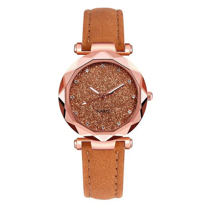 Cheky - Ladies Fashion Korean Rhinestone Rose Gold Quartz Watch Female Belt Watch Women's Watches Fashion Clock Watch Women Watches #vk