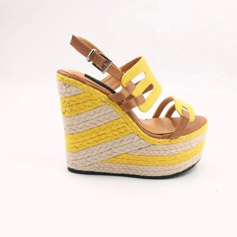 Cheky - High heels sandals striped Straw shoes Casual