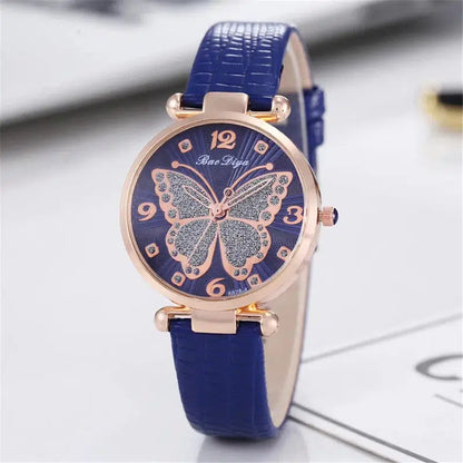 Cheky - Butterfly Diamond Dial Design Women Quartz Watches Fashion Casual Ladies Wristwatches Simple Woman Leather Clock Montre Femme