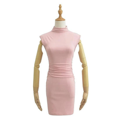 Cheky - Summer New Slim Sleeveless Tight Half Turtleneck Dress Women