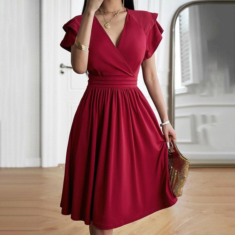 Cheky - Women's Fashionable Temperament Elegant V-neck Midi Dress