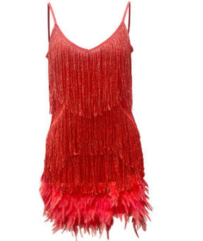 Cheky - V-neck Strap Feather Stitching Dress