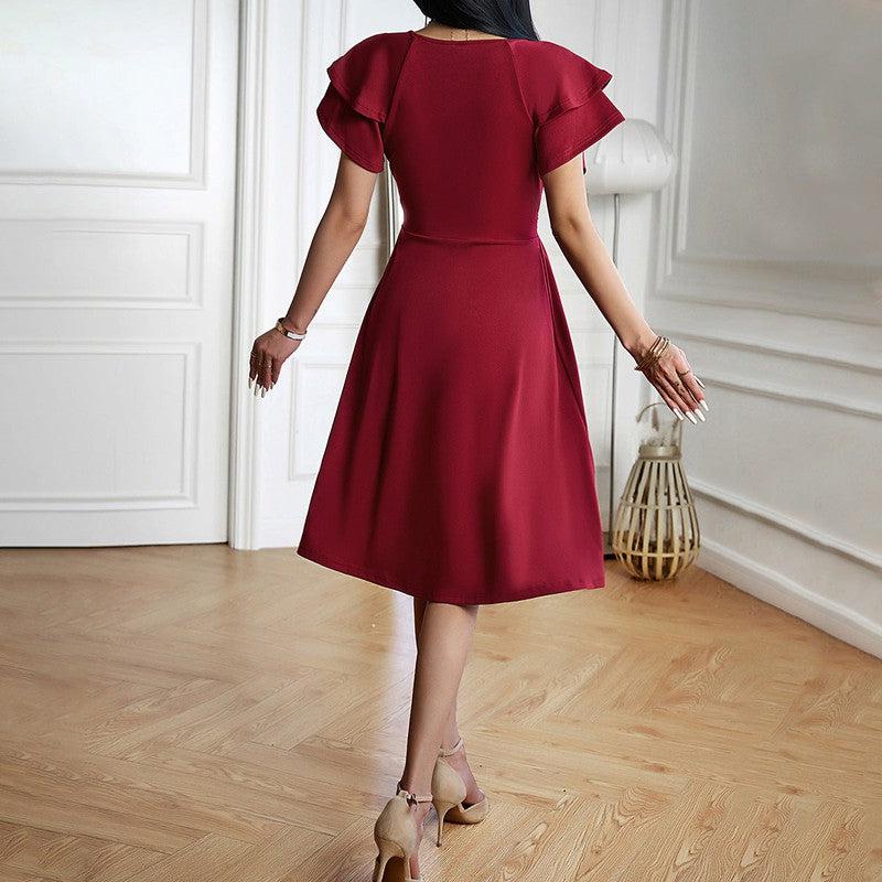 Cheky - Women's Fashionable Temperament Elegant V-neck Midi Dress