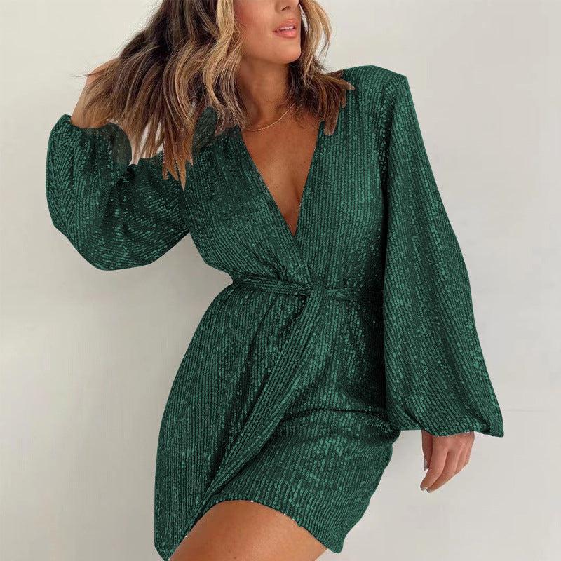 Cheky - Sequined Long Sleeve Dress Women