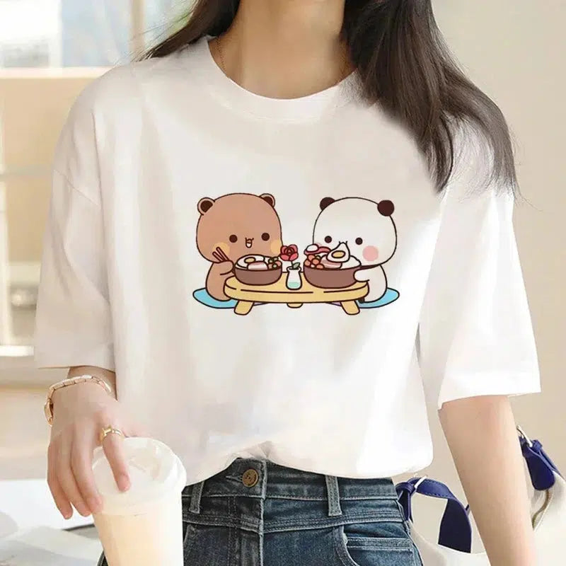 Cheky - Cute Bear LOVE T Shirt Women Bubu Dudu Couple Tops tee summer Short Sleeve tshirts female Korean Casual girl t-shirt camisetas