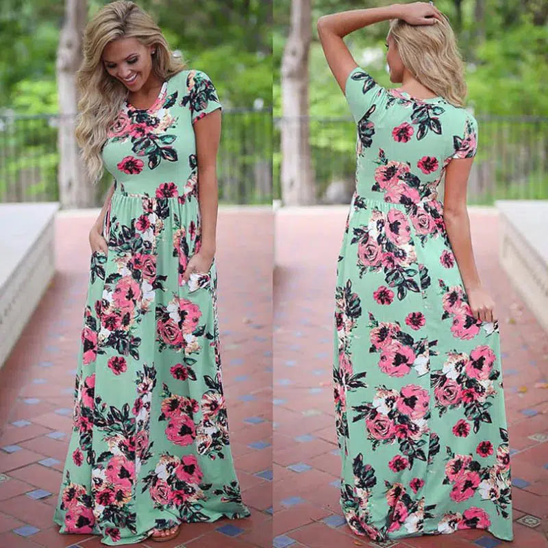 Cheky - Pink Floral Boho Maxi Dress - Summer 2022 Beach Party Wear