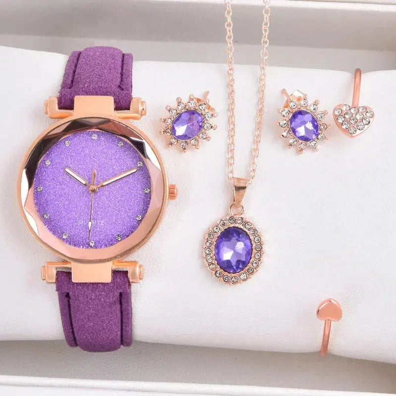 Cheky - 4PCS Set Luxury Women Watches Rhinestone Fashion Elegant Wristwatch Quartz Watch Ladies Clock For Girl Gift