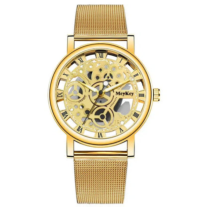 Cheky - New Fashion Top Women Hollow Skeleton Faux Mechanical Watch Ladies Metal Mesh Quartz Wrist Watches For Female Relogio Feminino