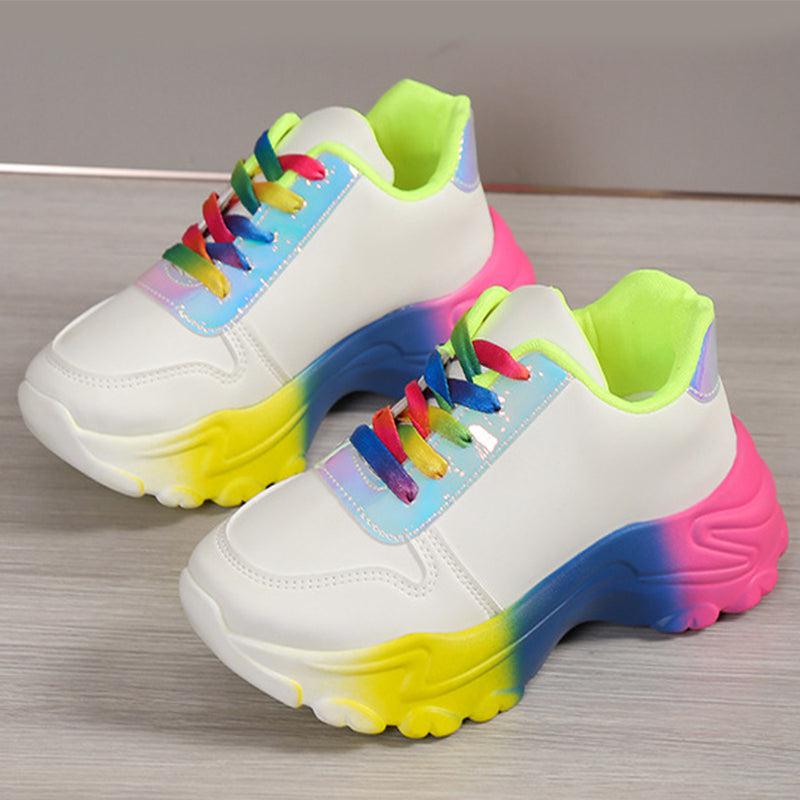 Cheky - INS Style Rainbow Color Sports Shoes For Women Thick Bottom Lace-up Sneakers Fashion Casual Lightweight Running Walking Shoes