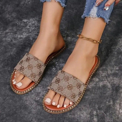 Cheky - Summer Flower Print Flat Sandals For Women Non-slip Slides Slippers Vacation Casual Beach Shoes