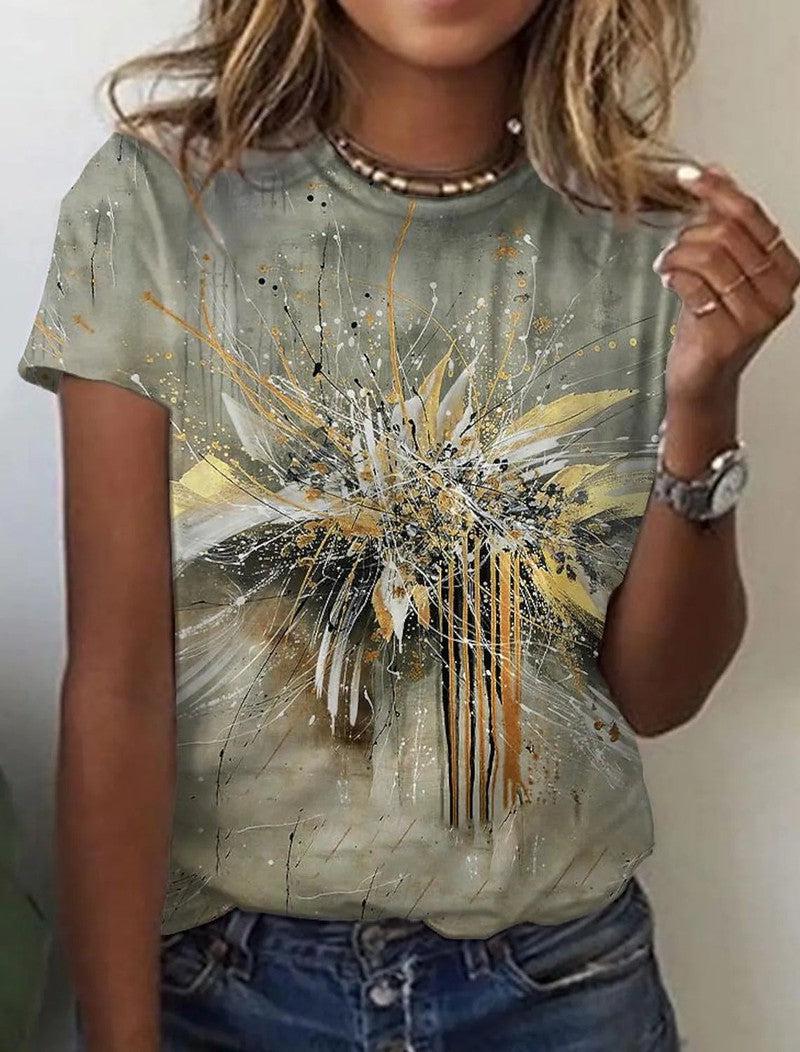 Cheky - Women's European And American New Abstract Retro Print Short Sleeves