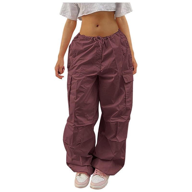 Cheky - Casual Cargo Pants For Women Solid Color Drawstring Pocket Design Fashion Street Trousers Girls