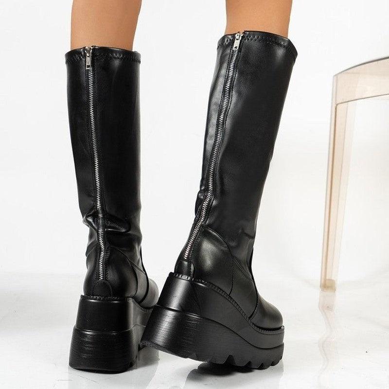 Cheky - Women's Fashion Wedge Small Tube Circumference Platform Knee-high Boots