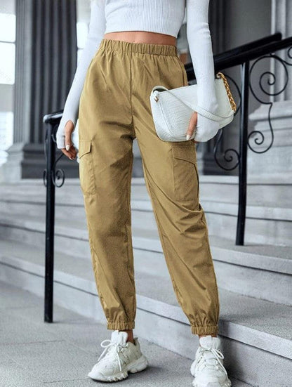 Cheky - New Cargo Pants Fashion Casual Multi-pocket Elastic Waist Pencil Pants For Women