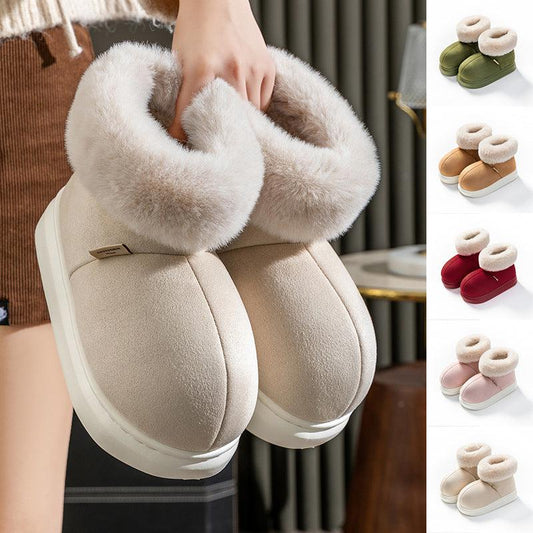 Cheky - Winter Thick-soled Cotton Shoes House Indoor Outwaer Plus Velvet Warm Snow Boots With Big Fur Cut Plush Ankle Boots For Women