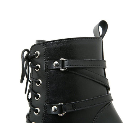 Cheky - Women's Round Head Lace-up Platform Waterproof Platform Thick Heel Dr Martens Boots