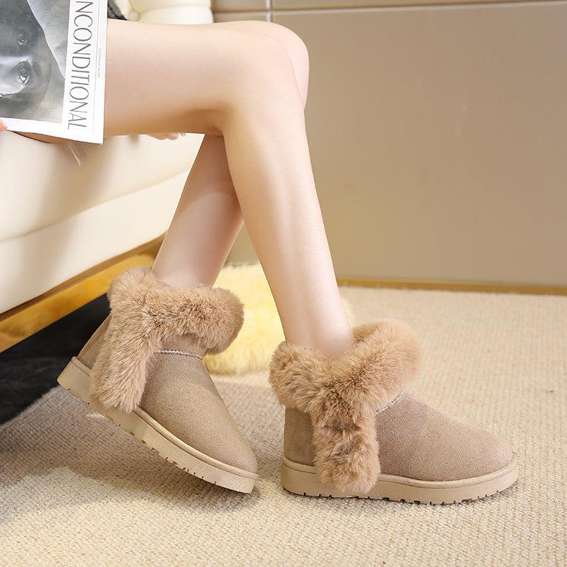 Cheky - Snow Boots For Women Students Winter Warm Slip On Fluffy Platform Comfy Fleece Ankle Boots Non-slip Plush Cotton Shoes