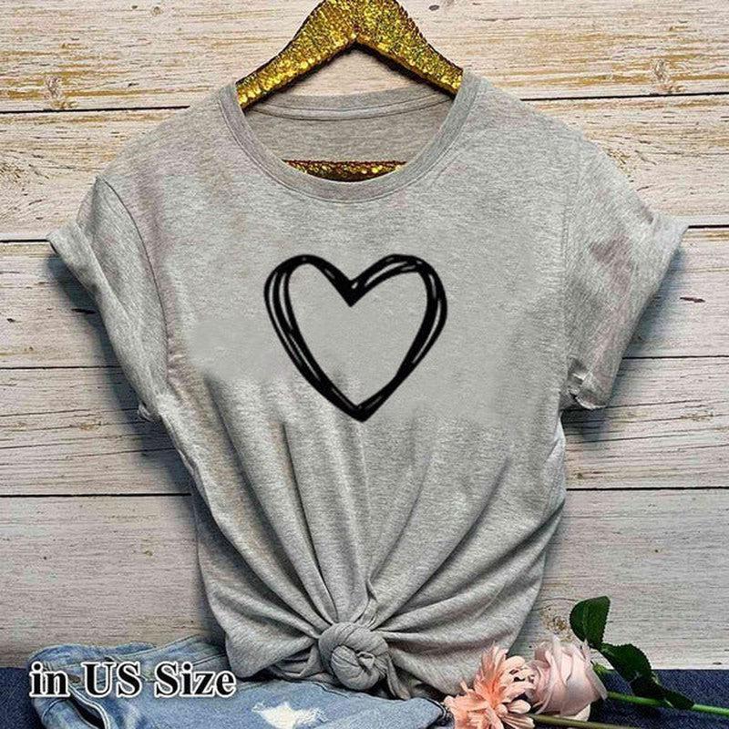 Cheky - Heart Print T Shirt Women Short Sleeve O Neck Loose Tshirt Summer Women Causal Tee Shirt Tops Clothes Camisetas Mujer