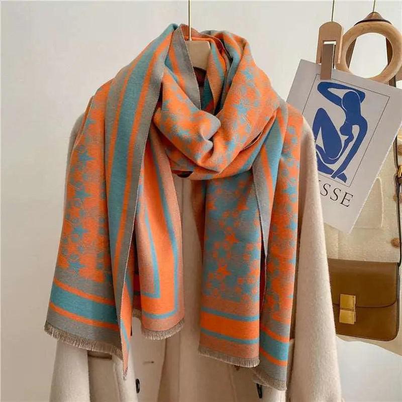 Cheky - Autumn And Winter Five-pointed Star Warm Scarf Female Long Thickened Artificial Cashmere Scarf