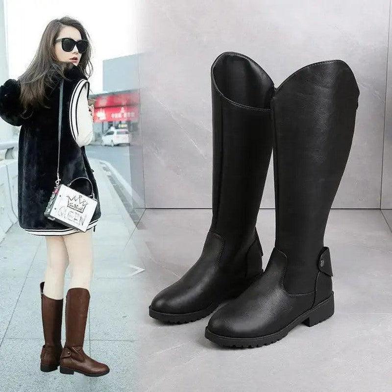 Cheky - But Knee High Thick Heel Fashion Simple Side Zipper Knight Boots Women