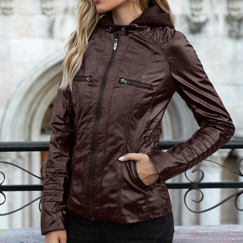 Cheky - Detachable Two-piece Hooded Leather Jacket