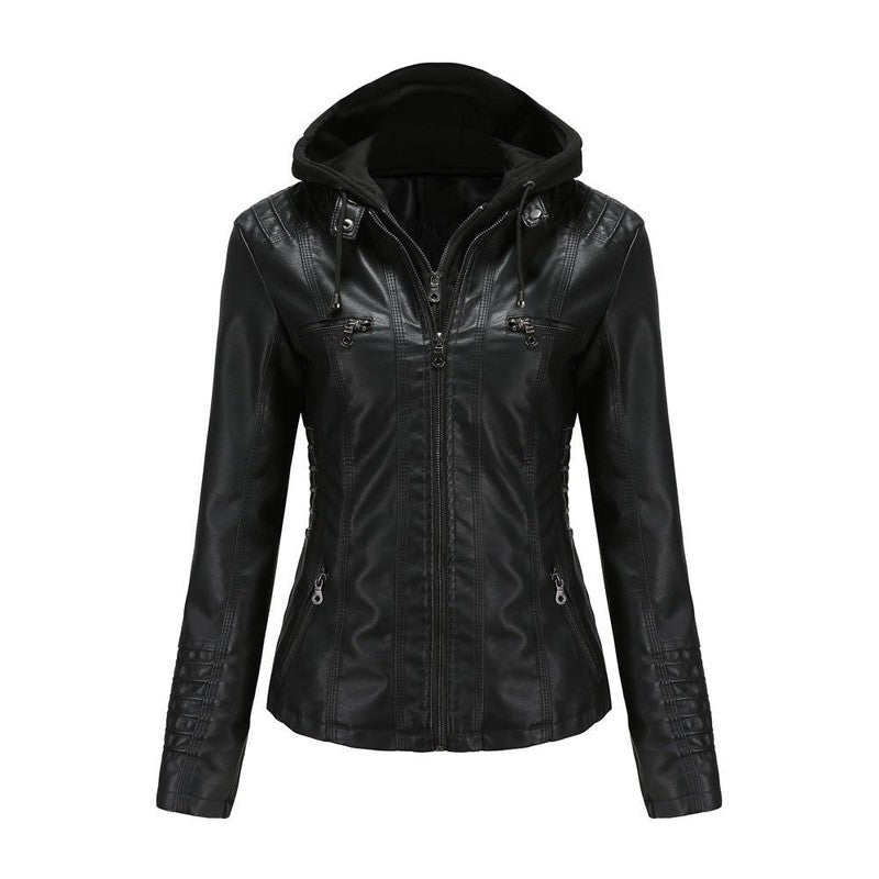 Cheky - Detachable Two-piece Hooded Leather Jacket