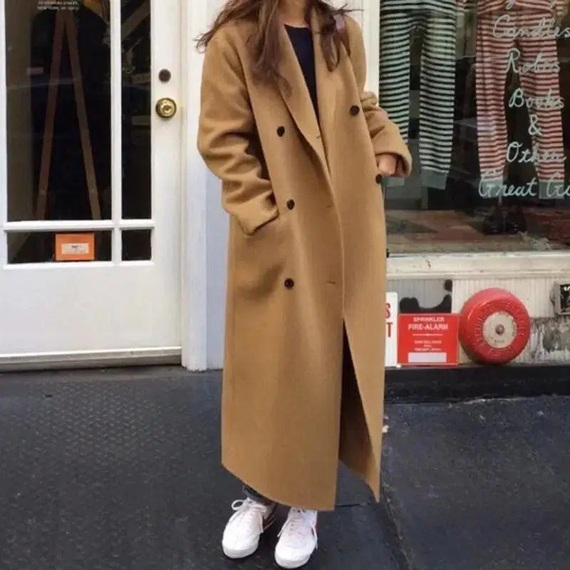 Cheky - Fashion Double-Breasted Loose Long Woolen Coat