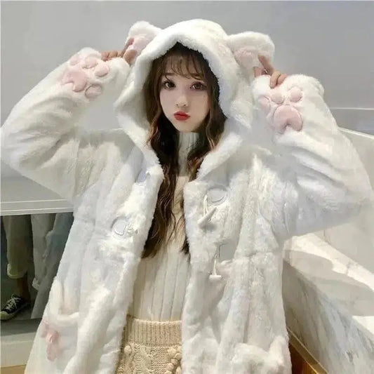 Cheky - Hooded Cute Cat Ears Cotton Padded Coat Women