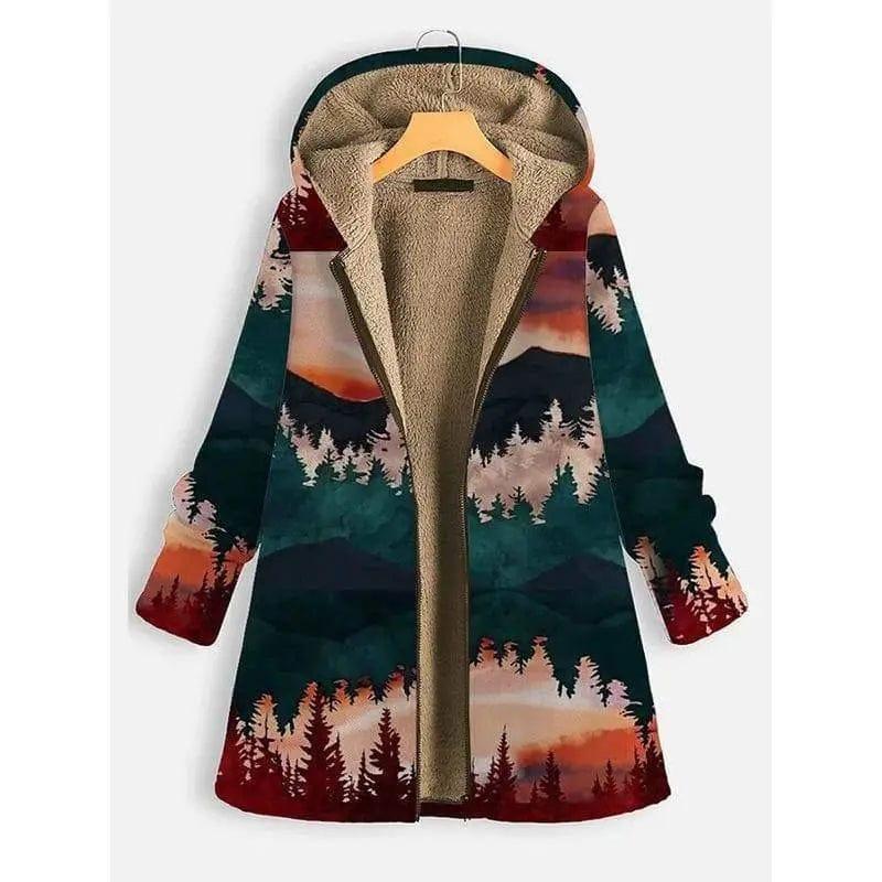 Cheky - Landscape print long sleeve hooded zipper coat