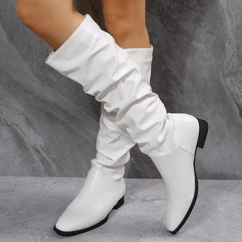 Cheky - Long Boots White Cowboy Boots Women Pointed Toe Shoes